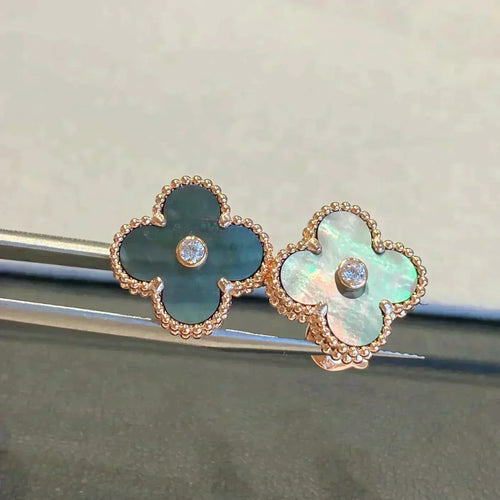 [Riva Jewelry ]CLOVER MEDIUM 1 MOTIFS GRAY MOP  DIAMOND EARRINGS