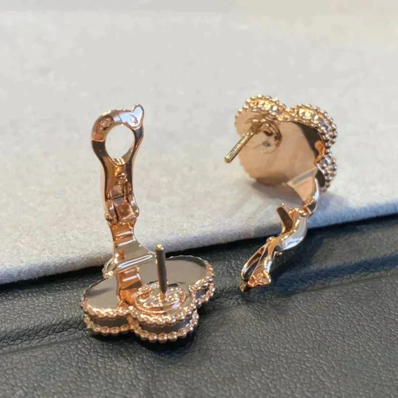 [Riva Jewelry ]CLOVER MEDIUM 1 MOTIFS GRAY MOP  DIAMOND EARRINGS