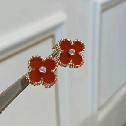 [Riva Jewelry ]CLOVER MEDIUM 1 MOTIFS CARNELIAN  DIAMOND earrings