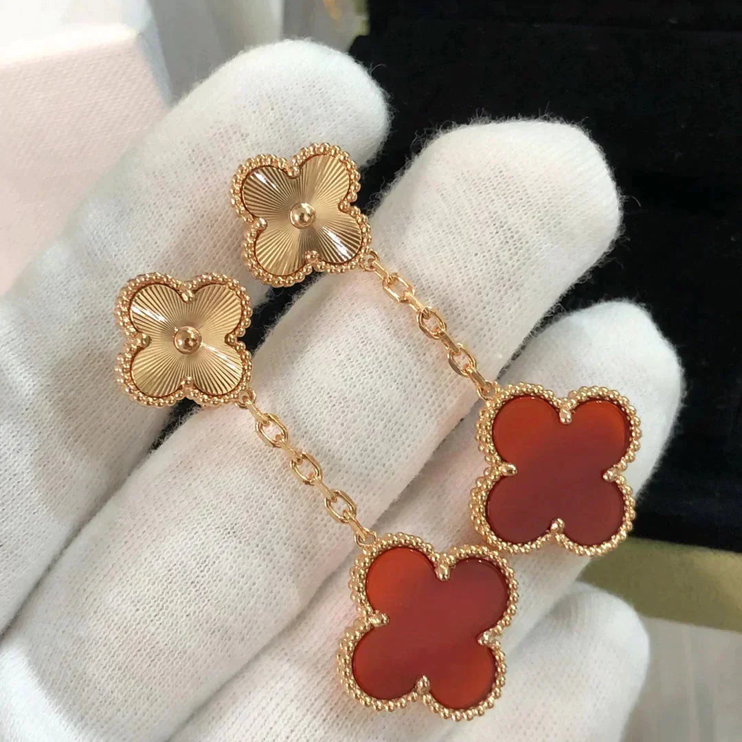 [Riva Jewelry ]CLOVER 2 MOTIF  LASER CARNELIAN EARRINGS