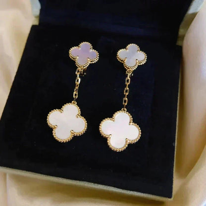 [Riva Jewelry ]CLOVER 2 MOTIF WHITE MOP EARRINGS