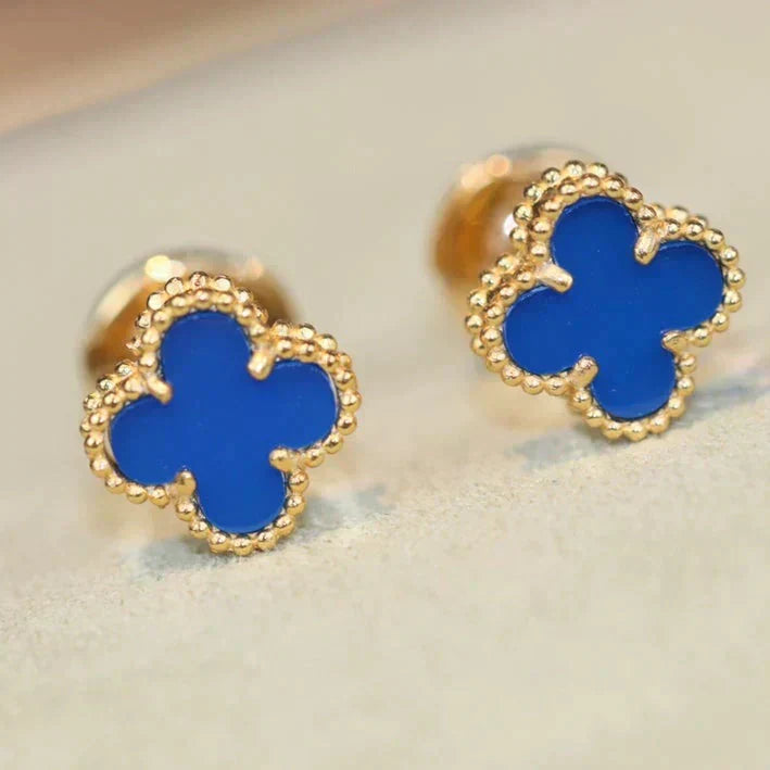 [Riva Jewelry ]CLOVER MINI 9.5MM BLUE AGATE EARRINGS
