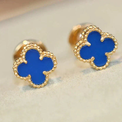 [Riva Jewelry ]CLOVER MINI 9.5MM BLUE AGATE EARRINGS