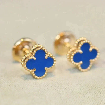 [Riva Jewelry ]CLOVER MINI 9.5MM BLUE AGATE EARRINGS