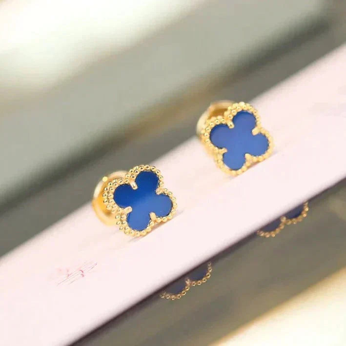 [Riva Jewelry ]CLOVER MINI 9.5MM BLUE AGATE EARRINGS