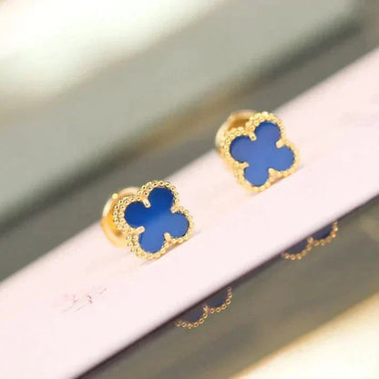 [Riva Jewelry ]CLOVER MINI 9.5MM BLUE AGATE EARRINGS