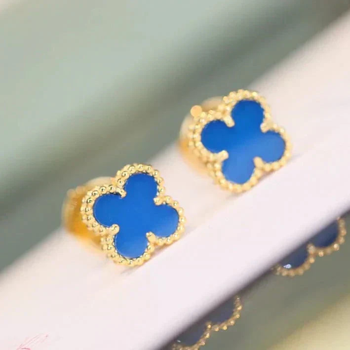 [Riva Jewelry ]CLOVER MINI 9.5MM BLUE AGATE EARRINGS