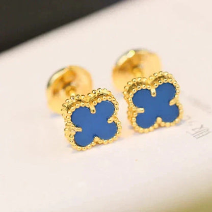 [Riva Jewelry ]CLOVER MINI 9.5MM BLUE AGATE EARRINGS