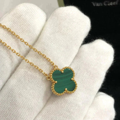 [Riva Jewelry ]CLOVER 15MM MALACHITE SINGLE FLOWER  NECKLACE