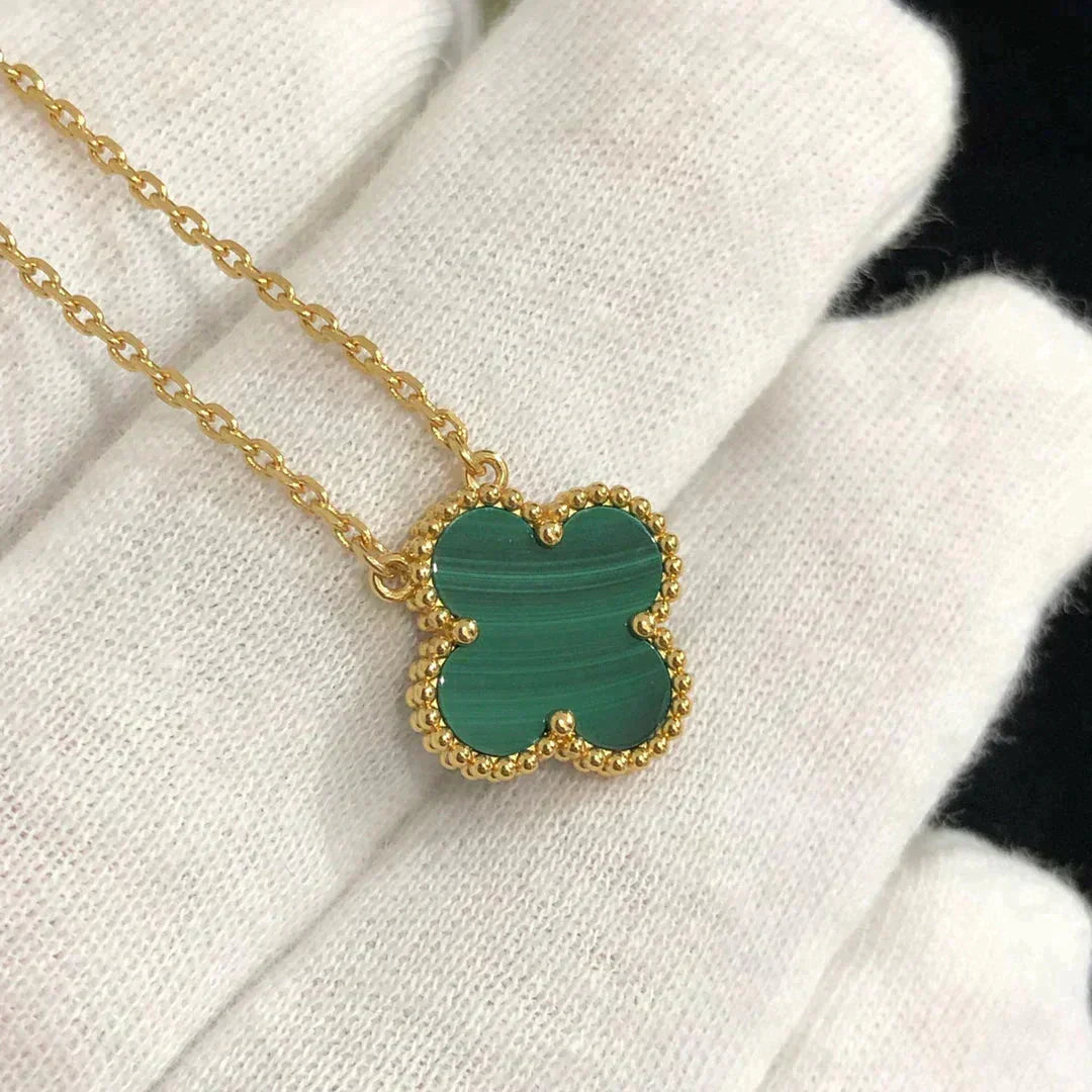 [Riva Jewelry ]CLOVER 15MM MALACHITE SINGLE FLOWER  NECKLACE