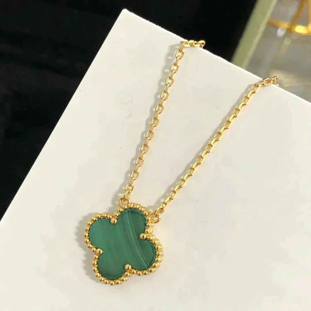 [Riva Jewelry ]CLOVER 15MM MALACHITE SINGLE FLOWER  NECKLACE
