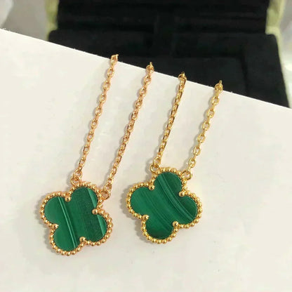 [Riva Jewelry ]CLOVER 15MM MALACHITE SINGLE FLOWER  NECKLACE