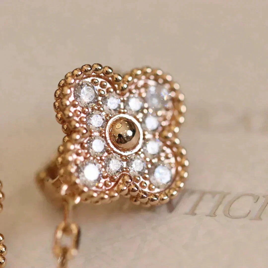 [Riva Jewelry ]CLOVER MEDIUM 1 MOTIFS FUll DIAMOND EARRINGS