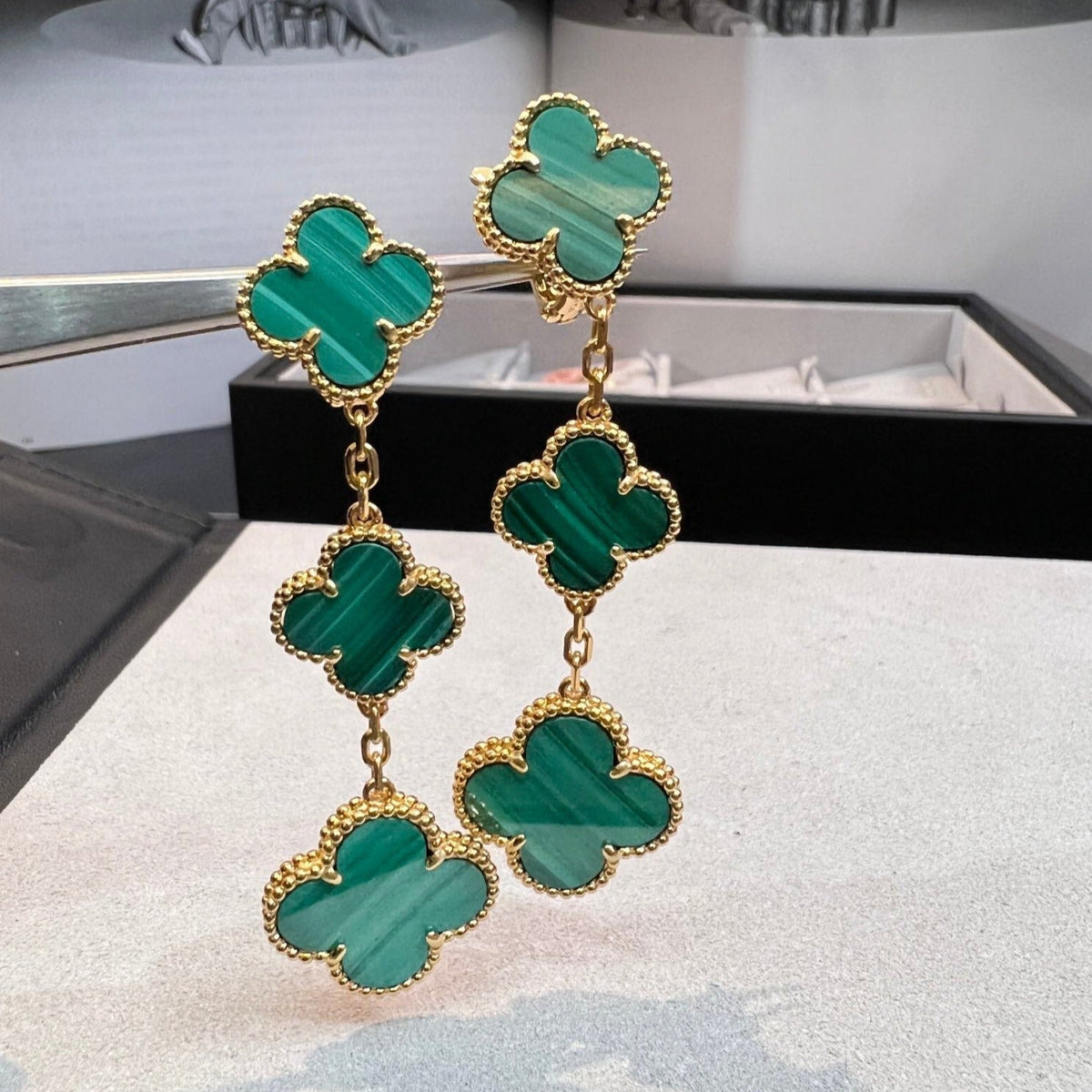 [Riva Jewelry ]CLOVER MALACHITE 3 MOTIFS GOLD