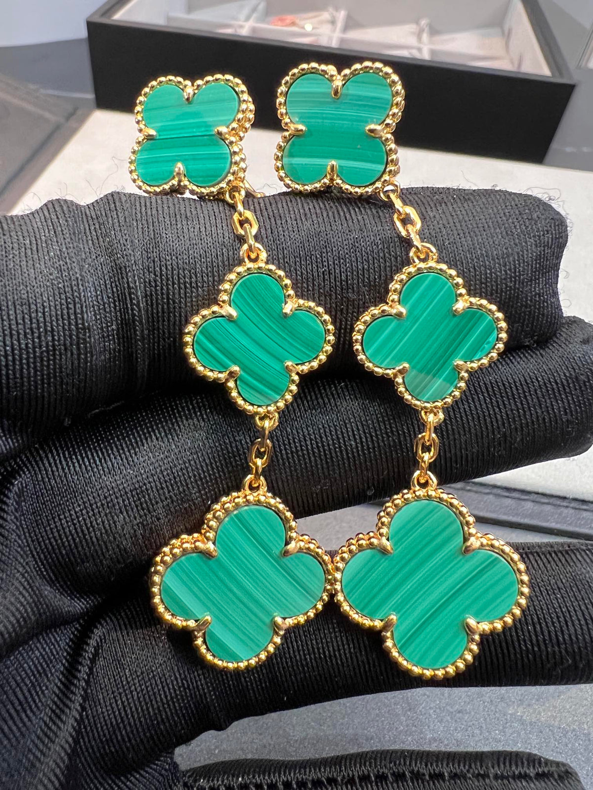 [Riva Jewelry ]CLOVER MALACHITE 3 MOTIFS GOLD
