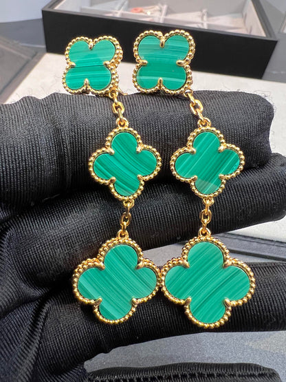 [Riva Jewelry ]CLOVER MALACHITE 3 MOTIFS GOLD