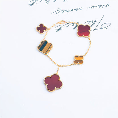 [Riva Jewelry ]CLOVER BRACELET 5 MOTIFS CARNELIAN TIGER EYE