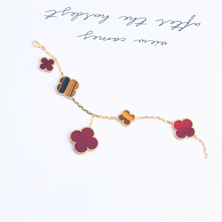 [Riva Jewelry ]CLOVER BRACELET 5 MOTIFS CARNELIAN TIGER EYE