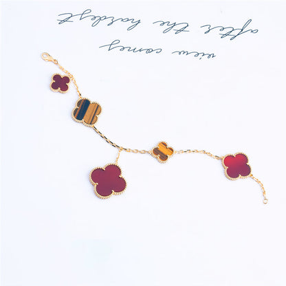 [Riva Jewelry ]CLOVER BRACELET 5 MOTIFS CARNELIAN TIGER EYE