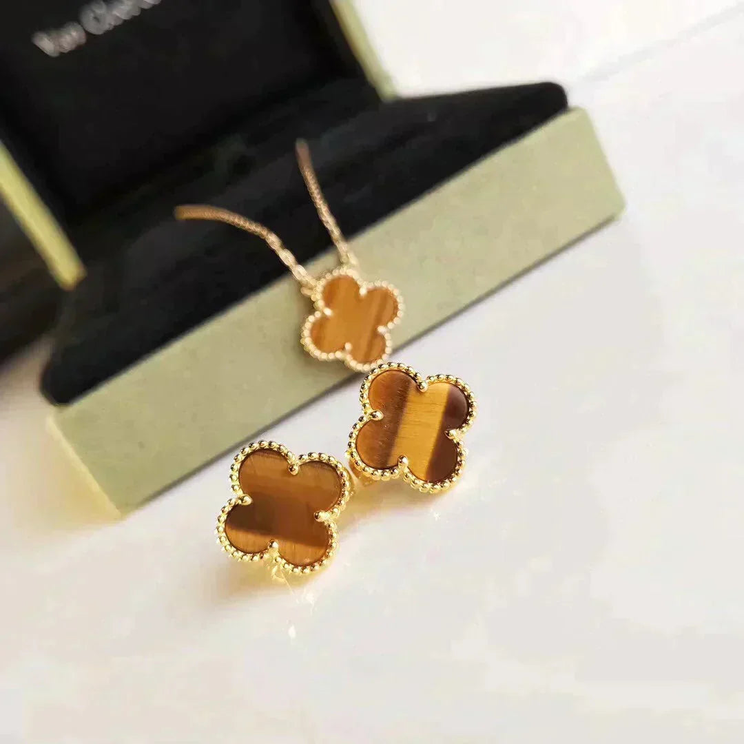 [Riva Jewelry ]CLOVER MEDIUM 1 MOTIFS TIGER EYE EARRINGS