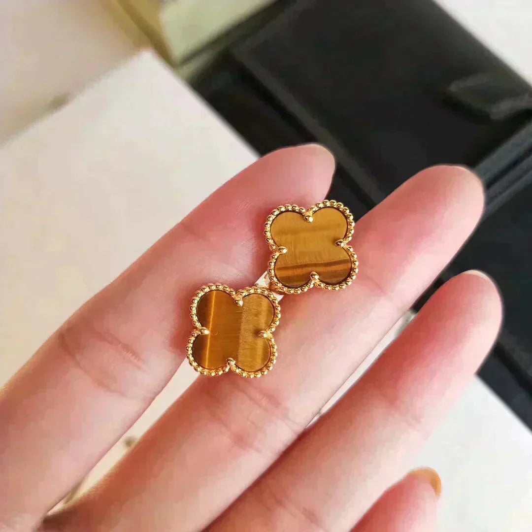 [Riva Jewelry ]CLOVER MEDIUM 1 MOTIFS TIGER EYE EARRINGS