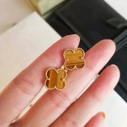 [Riva Jewelry ]CLOVER MEDIUM 1 MOTIFS TIGER EYE EARRINGS