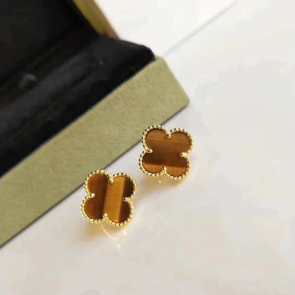 [Riva Jewelry ]CLOVER MEDIUM 1 MOTIFS TIGER EYE EARRINGS