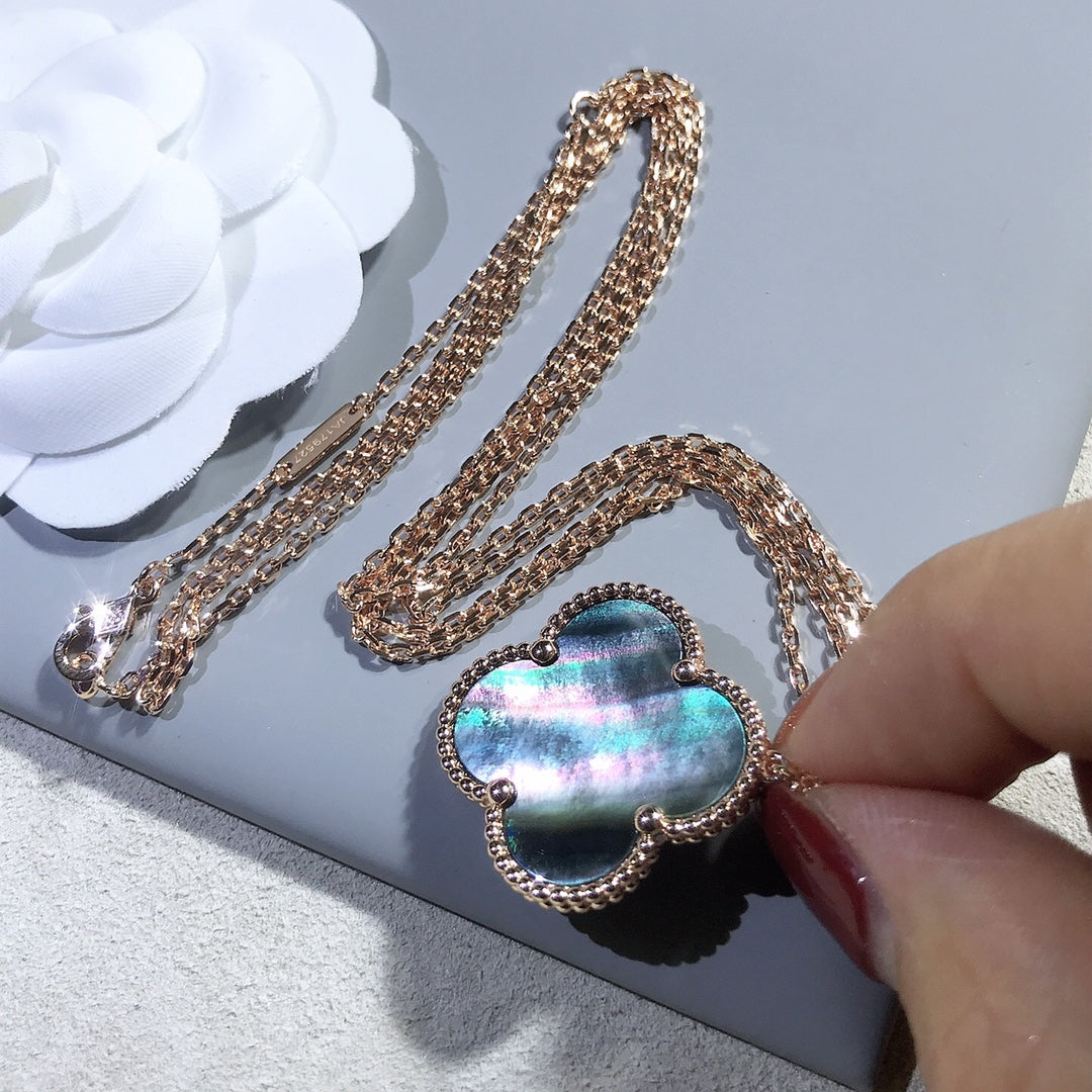 [Riva Jewelry ]CLOVER 25MM GOLD DARK MOP BIG CLOVER NECKLACE