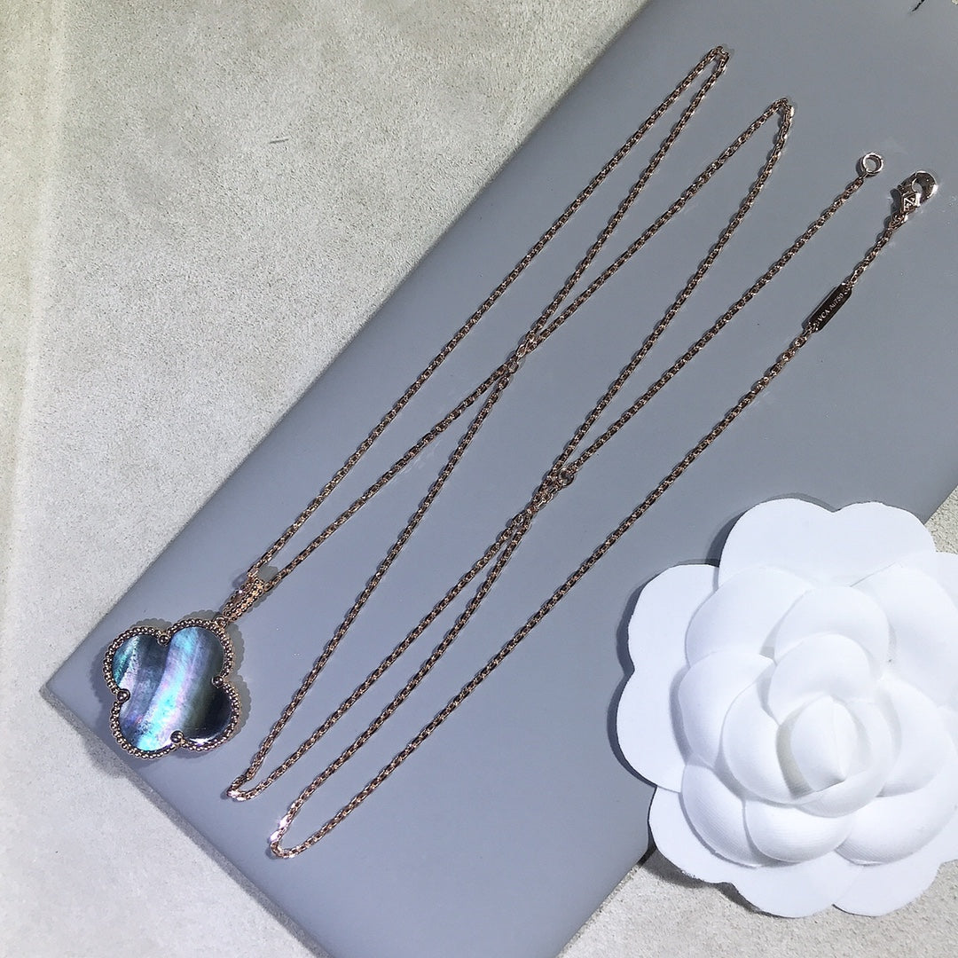 [Riva Jewelry ]CLOVER 25MM GOLD DARK MOP BIG CLOVER NECKLACE