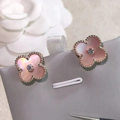 [Riva Jewelry ]CLOVER MEDIUM 1 MOTIFS  PINK MOP DIAMOND EARRINGS