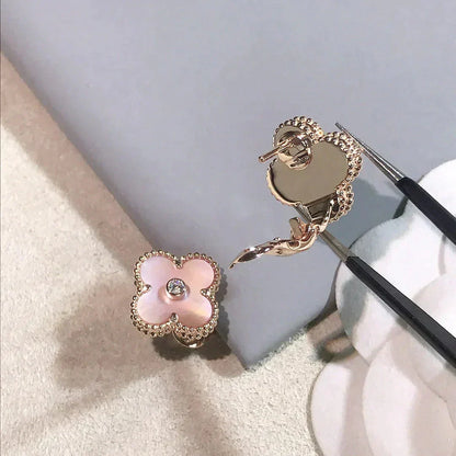 [Riva Jewelry ]CLOVER MEDIUM 1 MOTIFS  PINK MOP DIAMOND EARRINGS