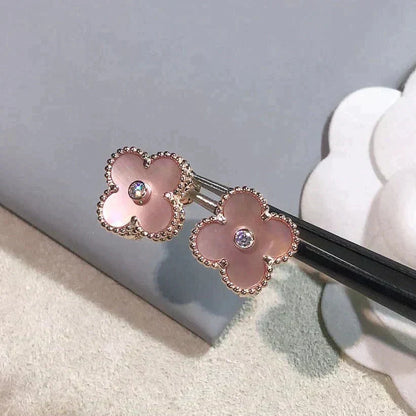 [Riva Jewelry ]CLOVER MEDIUM 1 MOTIFS  PINK MOP DIAMOND EARRINGS