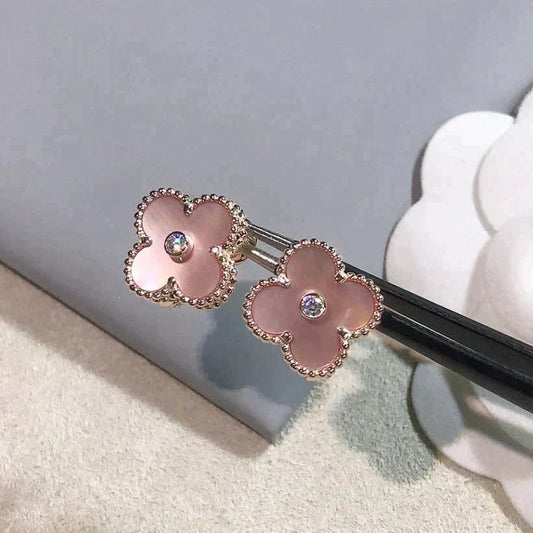 [Riva Jewelry ]CLOVER MEDIUM 1 MOTIFS  PINK MOP DIAMOND EARRINGS