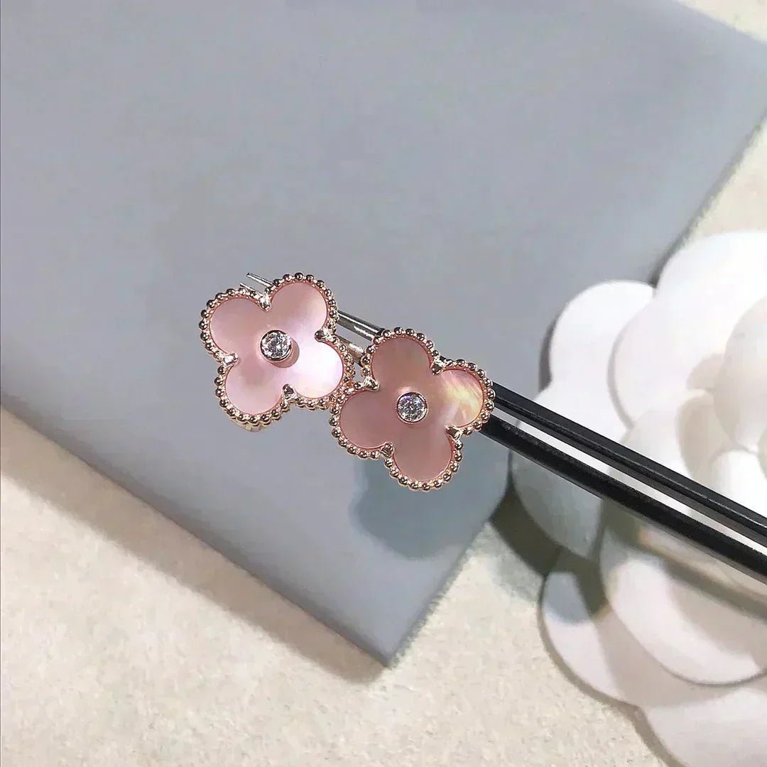 [Riva Jewelry ]CLOVER MEDIUM 1 MOTIFS  PINK MOP DIAMOND EARRINGS