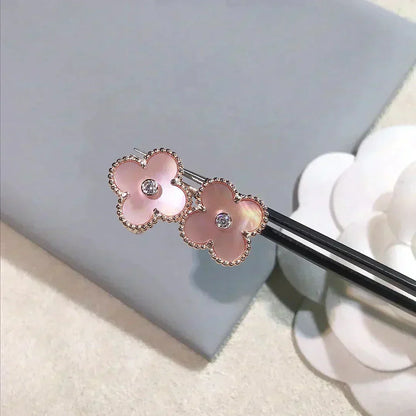 [Riva Jewelry ]CLOVER MEDIUM 1 MOTIFS  PINK MOP DIAMOND EARRINGS