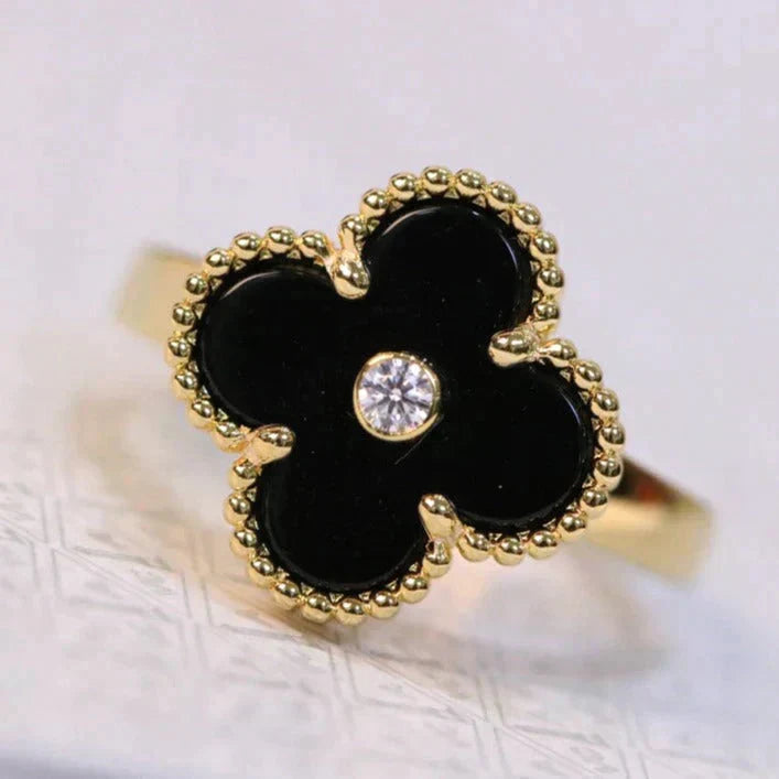 [Riva Jewelry ]CLOVER ONYX RING GOLD DIAMOND
