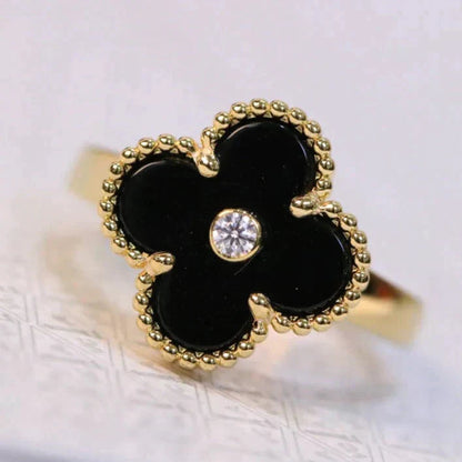 [Riva Jewelry ]CLOVER ONYX RING GOLD DIAMOND