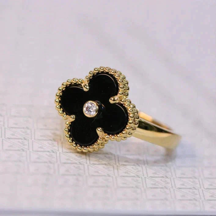 [Riva Jewelry ]CLOVER ONYX RING GOLD DIAMOND
