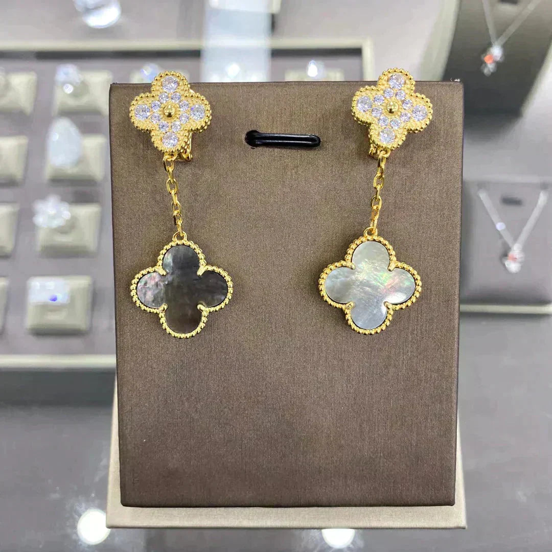 [Riva Jewelry ]CLOVER  2 MOTIFS  DIAMOND  EARRINGS (MULTIPLE CHOICESç´