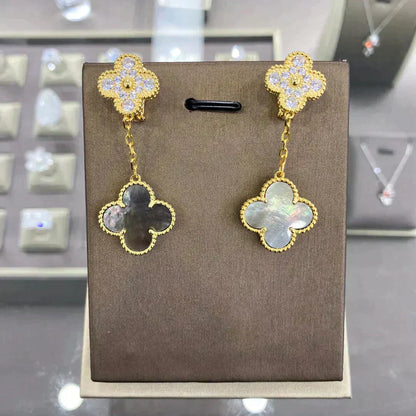 [Riva Jewelry ]CLOVER  2 MOTIFS  DIAMOND  EARRINGS (MULTIPLE CHOICESç´
