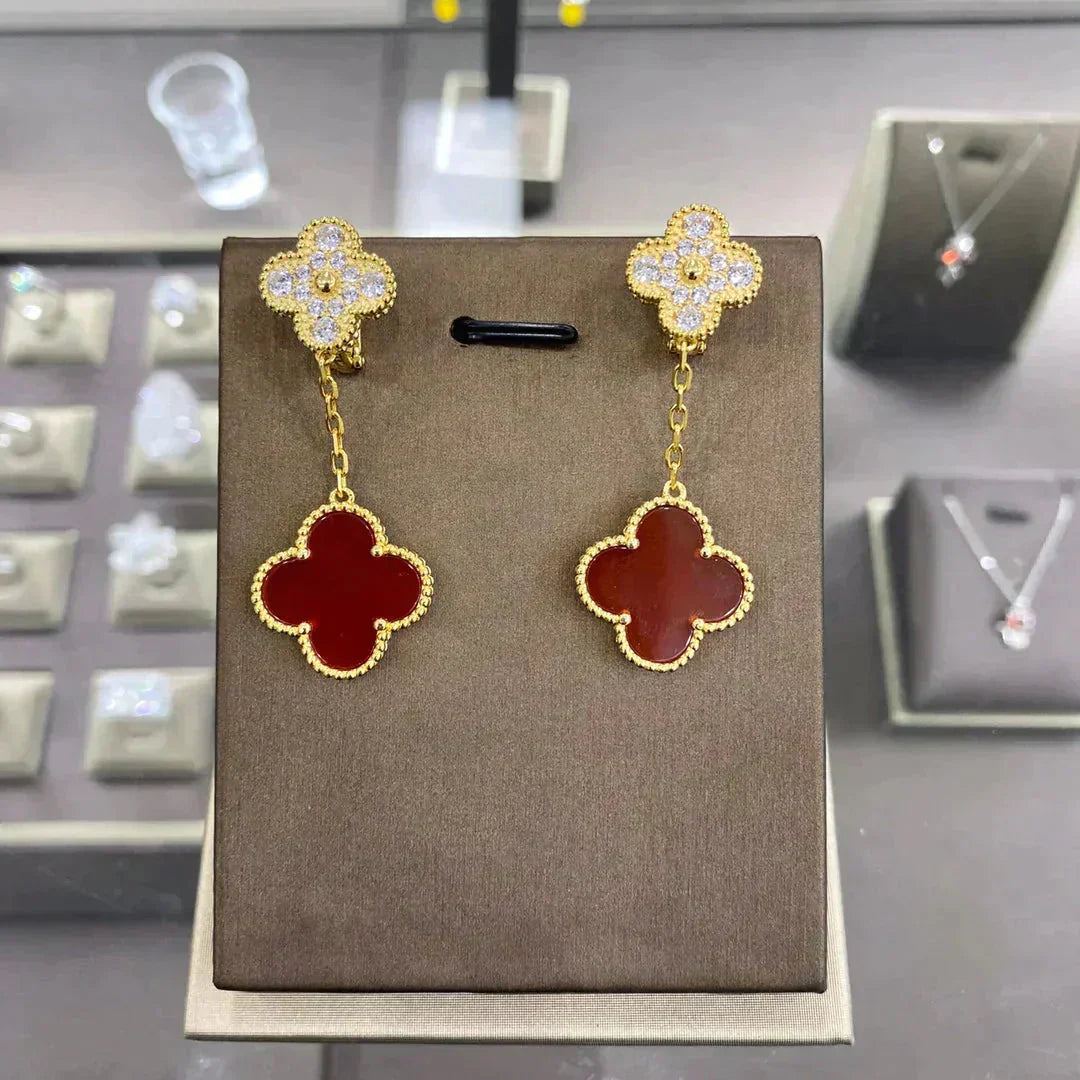 [Riva Jewelry ]CLOVER  2 MOTIFS  DIAMOND  EARRINGS (MULTIPLE CHOICESç´