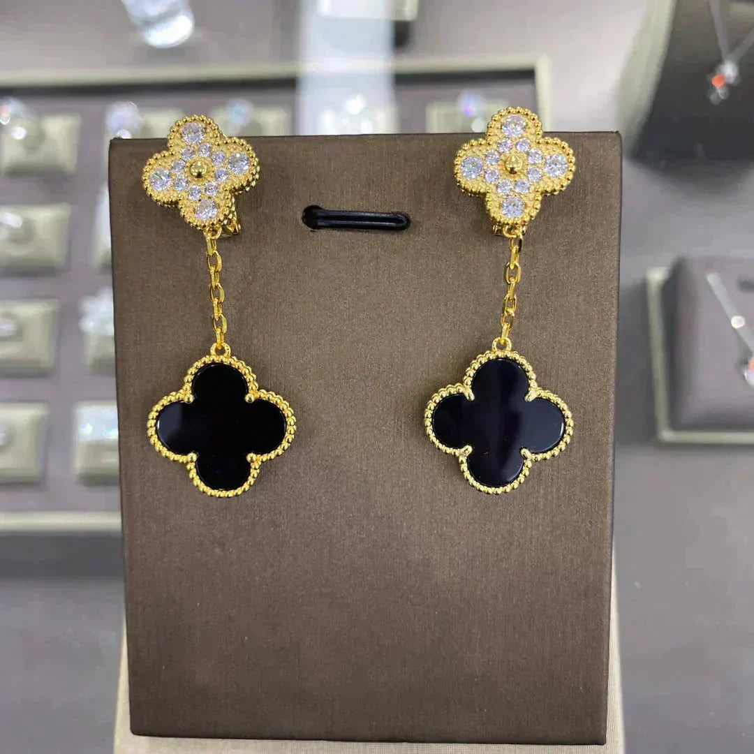 [Riva Jewelry ]CLOVER  2 MOTIFS  DIAMOND  EARRINGS (MULTIPLE CHOICESç´