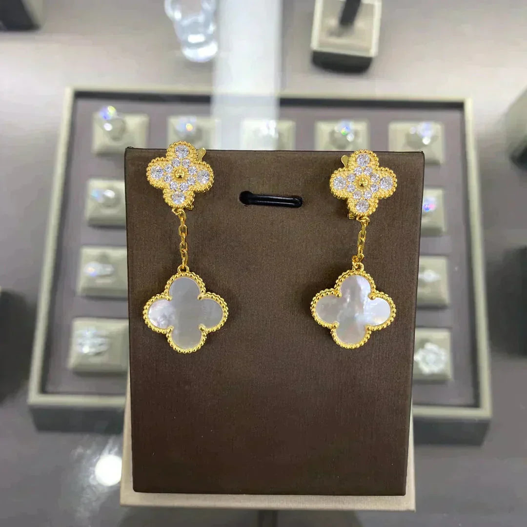 [Riva Jewelry ]CLOVER  2 MOTIFS  DIAMOND  EARRINGS (MULTIPLE CHOICESç´