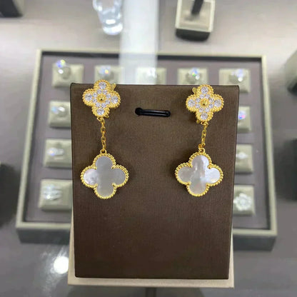 [Riva Jewelry ]CLOVER  2 MOTIFS  DIAMOND  EARRINGS (MULTIPLE CHOICESç´