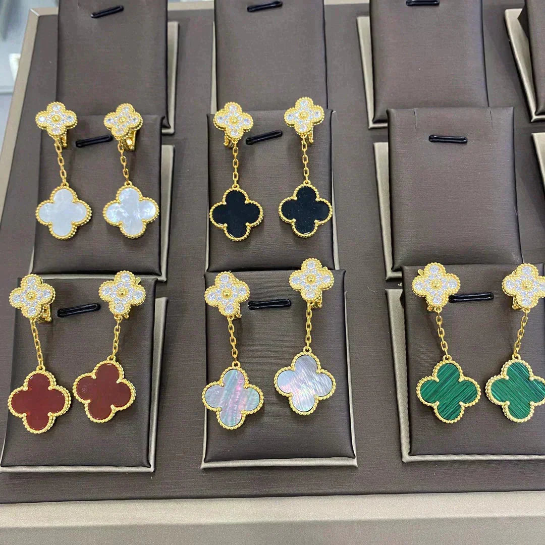 [Riva Jewelry ]CLOVER  2 MOTIFS  DIAMOND  EARRINGS (MULTIPLE CHOICESç´