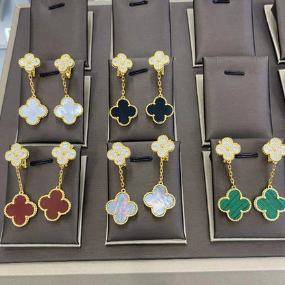 [Riva Jewelry ]CLOVER  2 MOTIFS  DIAMOND  EARRINGS (MULTIPLE CHOICESç´