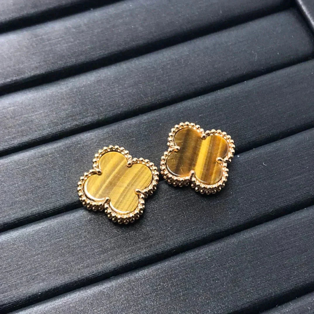 [Riva Jewelry ]CLOVER MEDIUM 1 MOTIFS TIGER EYE EARRINGS