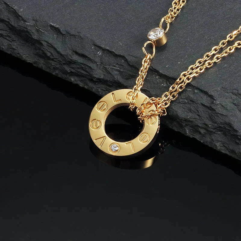 [Riva Jewelry ]LOVE NECKLACE 16MM 2 DIAMONDS