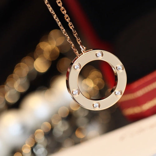 [Riva Jewelry ]LOVE NECKLACE 16MM 6 DIAMONDS PINK GOLD