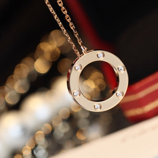[Riva Jewelry ]LOVE NECKLACE 16MM 6 DIAMONDS PINK GOLD